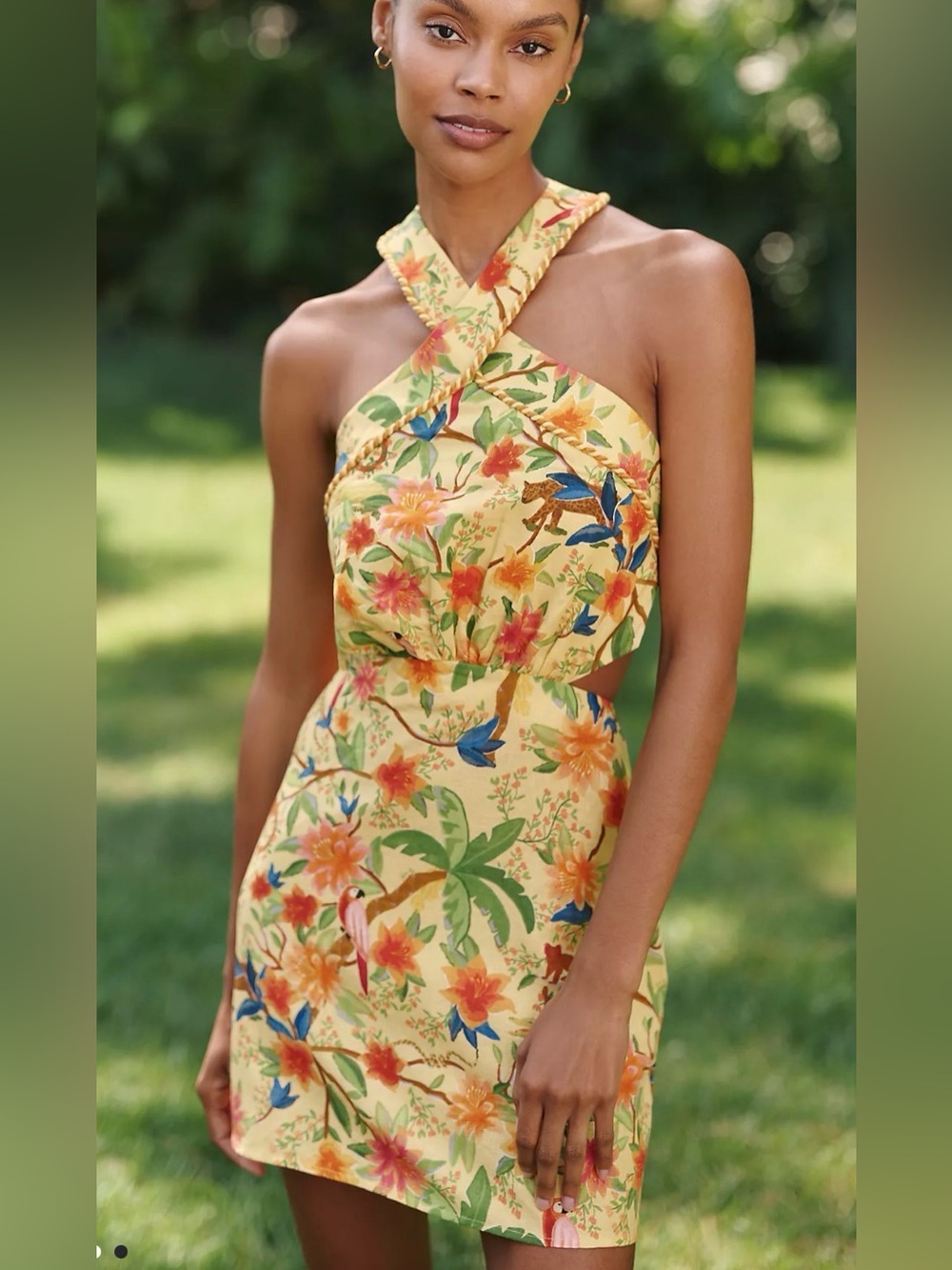 FARM Rio Yellow Floral One-Shoulder Mini Dress